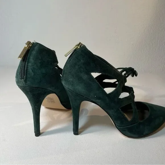 White House black market Money Green Suede Lace Up Heels 9 - Picture 9 of 10